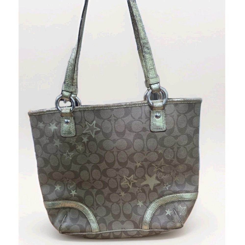 Coach Signature C Star Print Metallic Gold Tote Bag F18853 Khaki Shoulder Bag